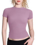 Snatched Fitted Crew Neck T-Shirt for Women – Double-Layer, Buttery Soft, Non See-Through