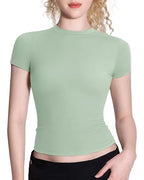 Snatched Fitted Crew Neck T-Shirt for Women – Double-Layer, Buttery Soft, Non See-Through