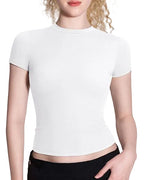 Snatched Fitted Crew Neck T-Shirt for Women – Double-Layer, Buttery Soft, Non See-Through
