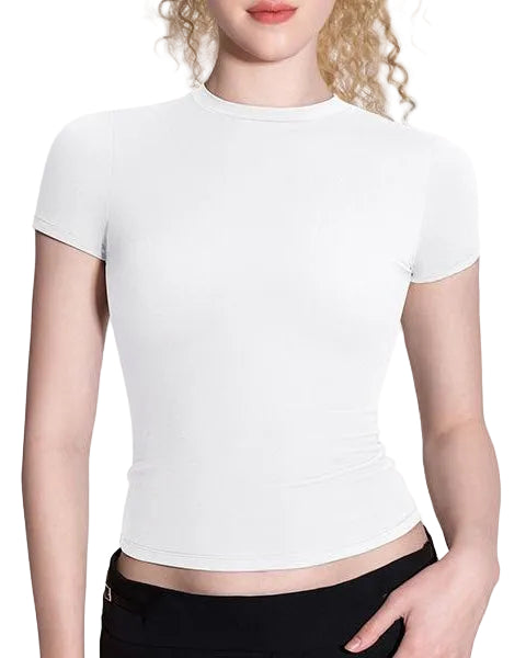 Snatched Fitted Crew Neck T-Shirt for Women – Double-Layer, Buttery Soft, Non See-Through