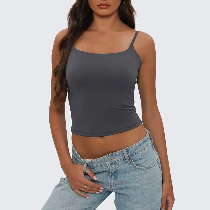 Damen-Camisole mit eckigem Ausschnitt – doppelt gefüttert, blickdicht, verstellbare Träger