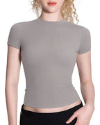 Snatched Fitted Crew Neck T-Shirt for Women – Double-Layer, Buttery Soft, Non See-Through