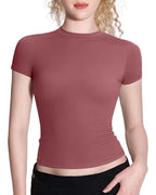 Snatched Fitted Crew Neck T-Shirt for Women – Double-Layer, Buttery Soft, Non See-Through