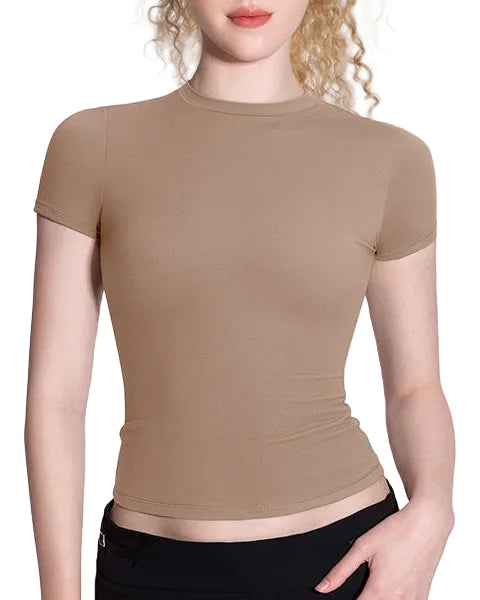 Snatched Fitted Crew Neck T-Shirt for Women – Double-Layer, Buttery Soft, Non See-Through
