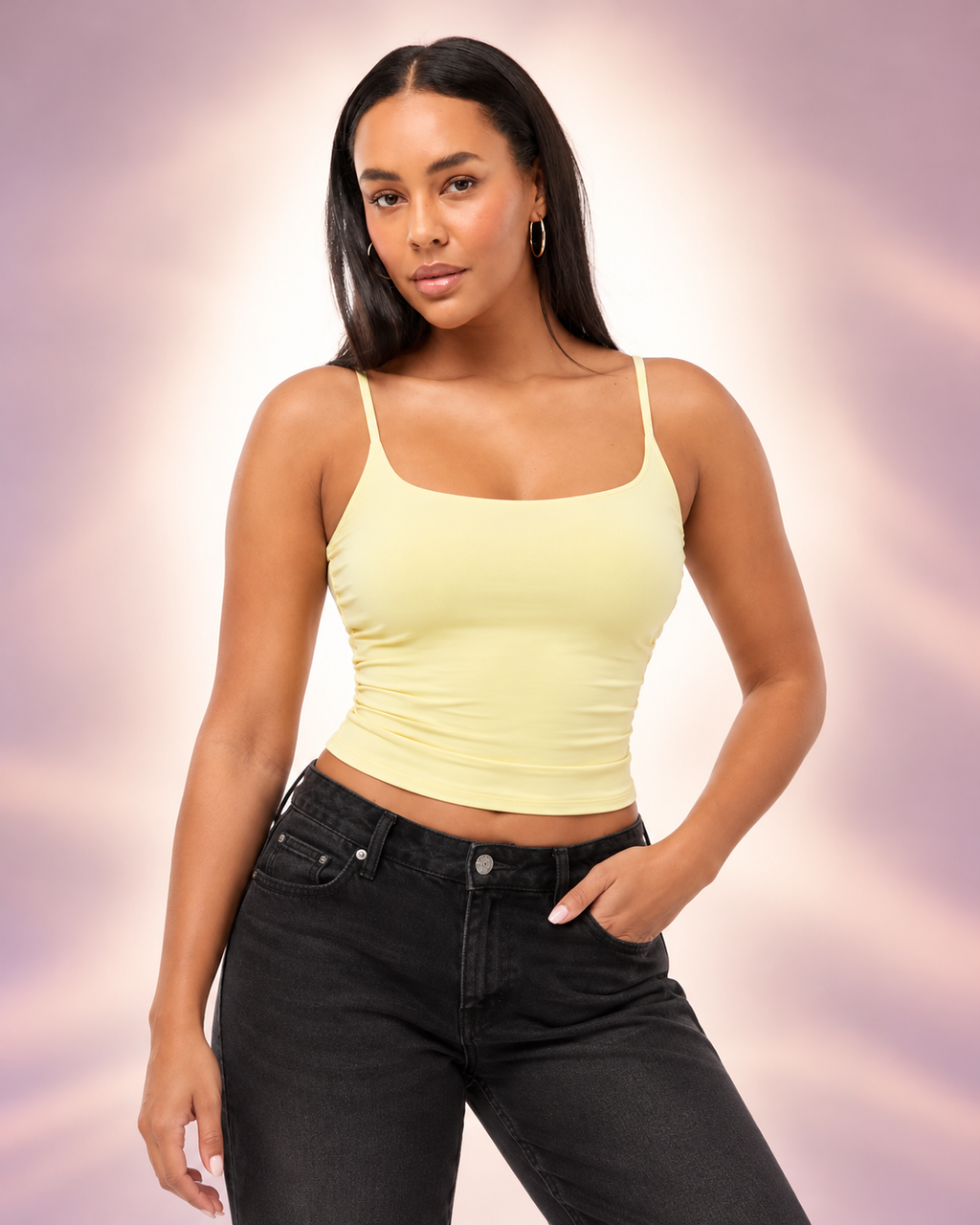 Damen-Camisole mit eckigem Ausschnitt – doppelt gefüttert, blickdicht, verstellbare Träger