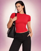 Snatched Fitted Crew Neck T-Shirt for Women – Double-Layer, Buttery Soft, Non See-Through