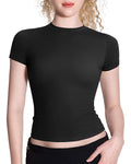 Snatched Fitted Crew Neck T-Shirt for Women – Double-Layer, Buttery Soft, Non See-Through