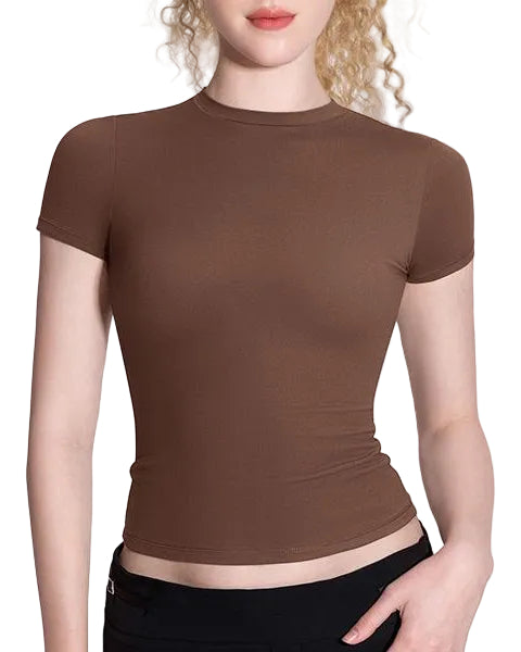 Snatched Fitted Crew Neck T-Shirt for Women – Double-Layer, Buttery Soft, Non See-Through