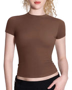 Snatched Fitted Crew Neck T-Shirt for Women – Double-Layer, Buttery Soft, Non See-Through